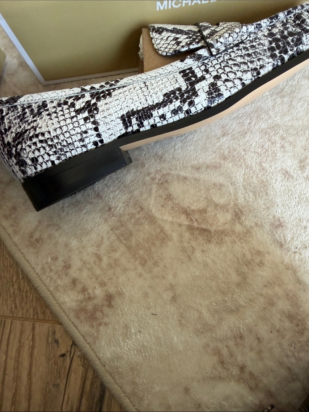 Women’s Michael Kors Snake-Print Penny Loafers in Black & White - Picture 5 of 8
